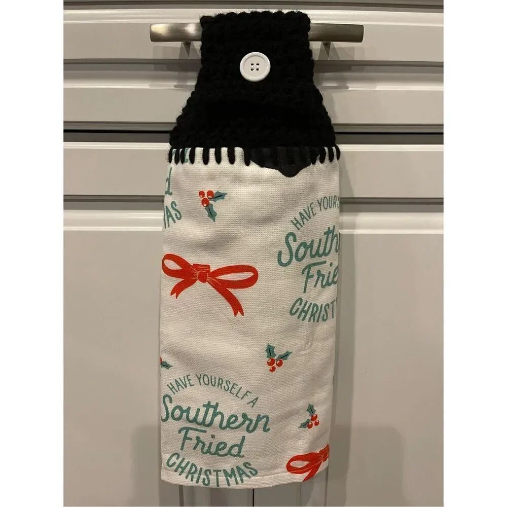 Crochet Top Kitchen Towel- Southern Fried Christmas